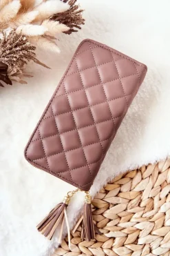 Sale Duży Pikowany Portfel Na Suwaki Cappucino Portfele