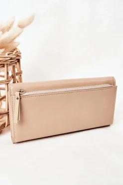 Best Boto Duży Portfel Damski Na Magnes Beżowy