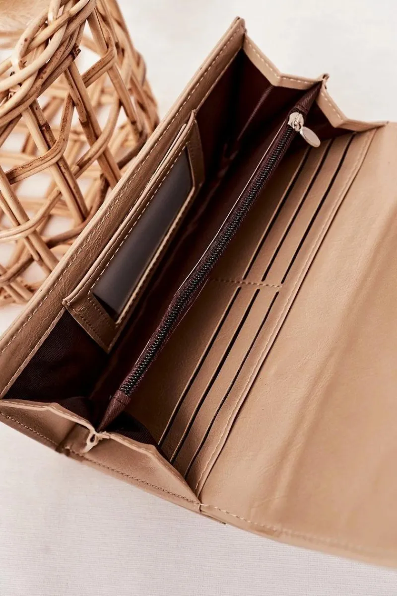 Best Boto Duży Portfel Damski Na Magnes Beżowy