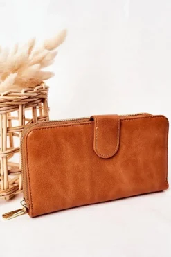 Sale Duży Portfel Damski Z Kieszenią Brązowy Portfele
