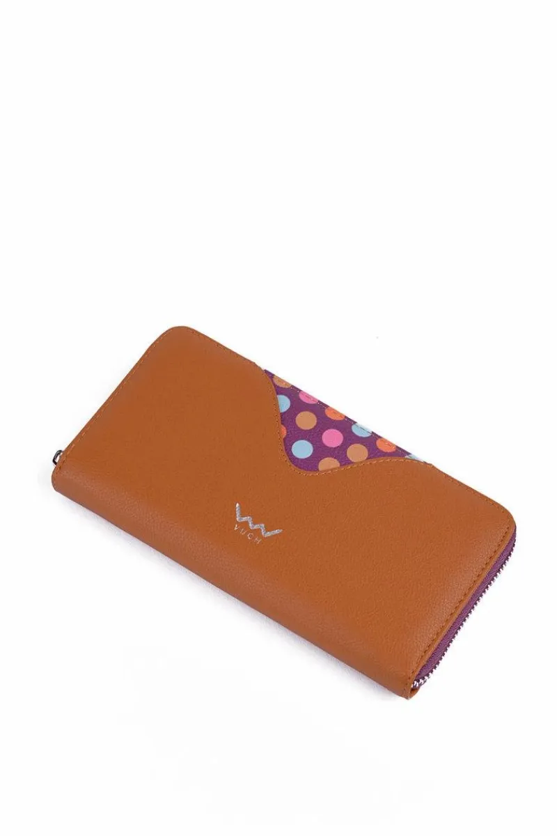 Best Boto Duży Portfel Na Suwak W Kropki Brązowy Reine