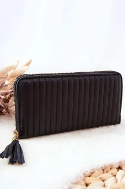 Sale Duży Portfel Pikowany Z Paseczkiem Czarny Portfele