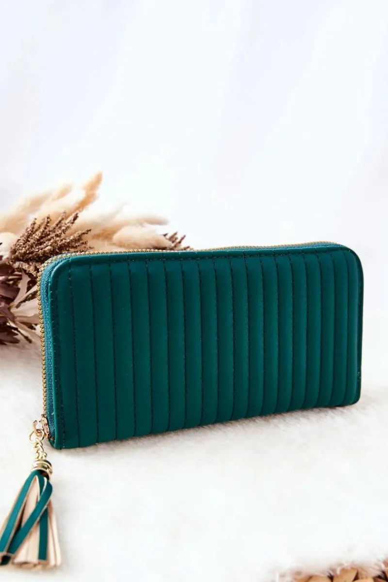 Best Duży Portfel Pikowany Z Paseczkiem Zielony Portfele