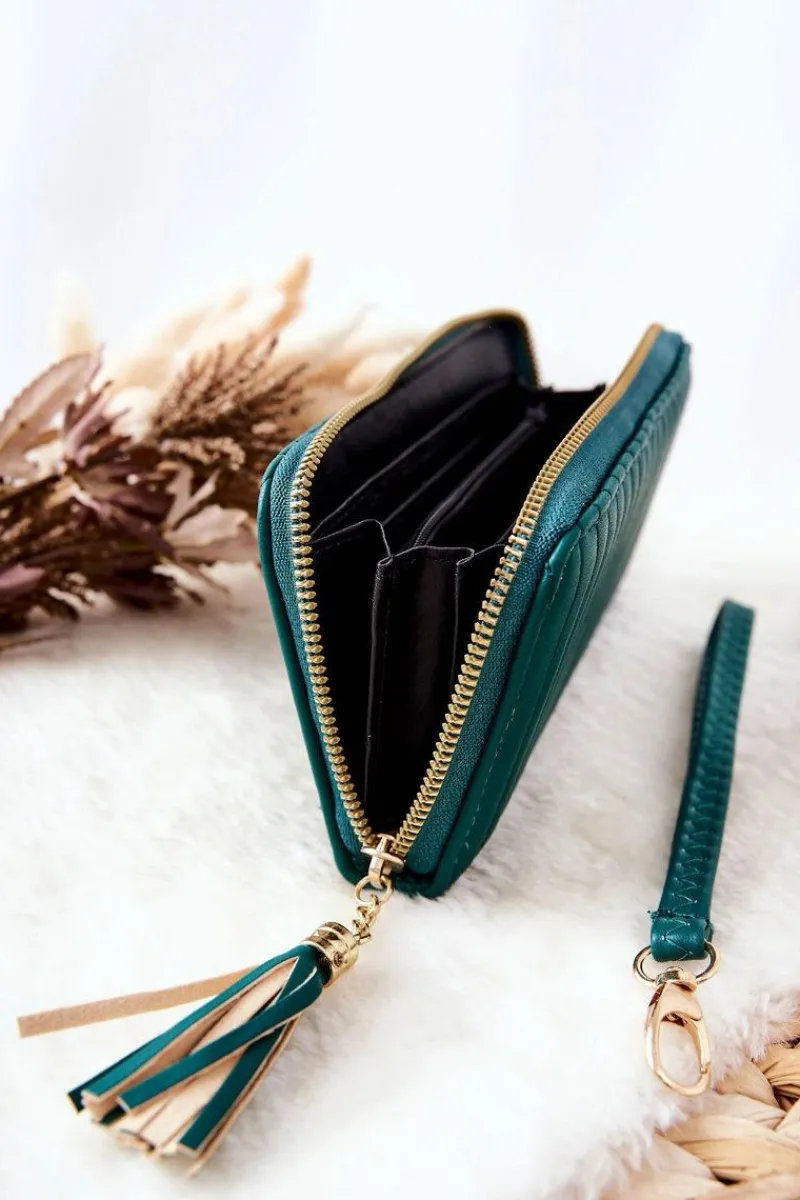 Best Duży Portfel Pikowany Z Paseczkiem Zielony Portfele