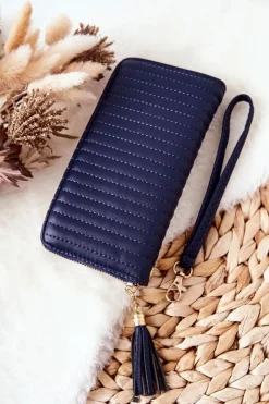 Sale Duży Portfel Pikowany Z Paseczkiem Granatowy Portfele