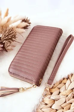 Best Duży Portfel Pikowany Z Paseczkiem Cappucino Portfele