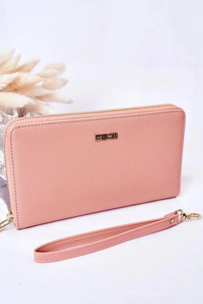 New Big Star Shoes Duży Skórzany Portfel Big Star HH674002 Różowy