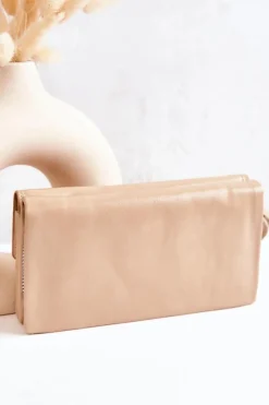 Portfele>Boto Duży Skórzany Portfel Na Suwak Loreaine Beżowy