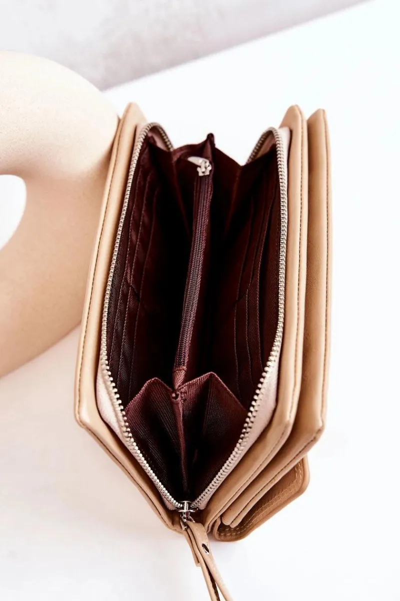 Portfele>Boto Duży Skórzany Portfel Na Suwak Loreaine Beżowy