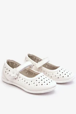 Sale Boto Dziecięce Ażurowe Balerinki Białe Lenna