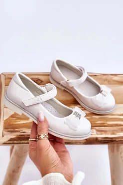 Dziecięce Balerinki Na Rzep Z Ozdobną Kokardą Białe Nadia Dzieci Balerinki Dziecięce