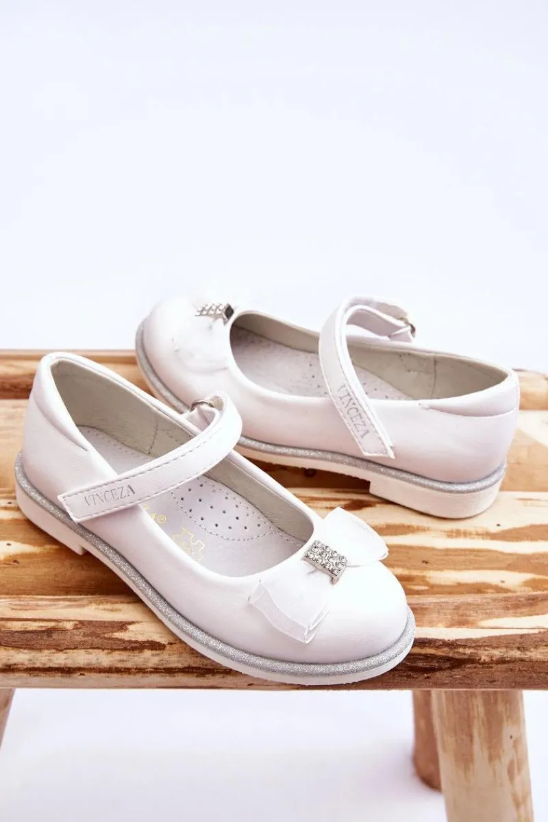 Dziecięce Balerinki Na Rzep Z Ozdobną Kokardą Białe Nadia Dzieci Balerinki Dziecięce