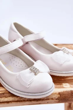 Dziecięce Balerinki Na Rzep Z Ozdobną Kokardą Białe Nadia Dzieci Balerinki Dziecięce