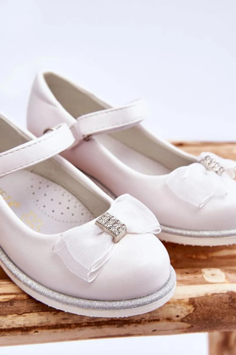 Dziecięce Balerinki Na Rzep Z Ozdobną Kokardą Białe Nadia Dzieci Balerinki Dziecięce