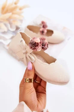 Balerinki Dziecięce>Buty damskie Vinceza Dziecięce Balerinki Na Rzepy Kwiaty Jasnobeżowe Caitlin