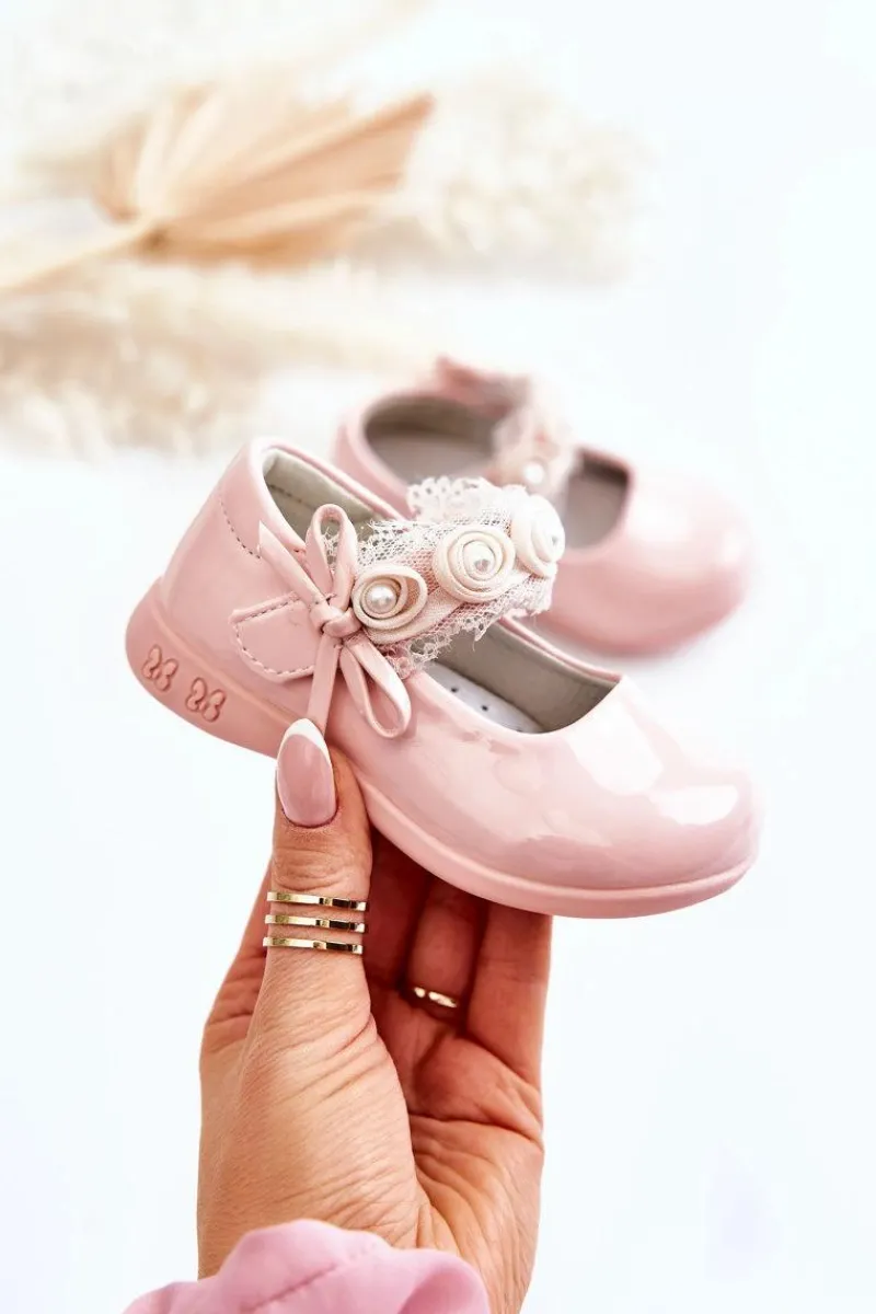 Balerinki Dziecięce>Boto Dziecięce Balerinki Na Rzepy Z Koronką Różowe Evelyn