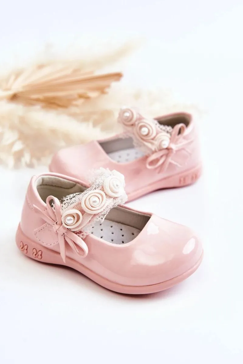 Balerinki Dziecięce>Boto Dziecięce Balerinki Na Rzepy Z Koronką Różowe Evelyn