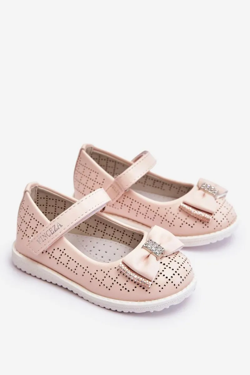 Hot Buty damskie Vinceza Dziecięce Balerinki Z Kokardą Na Rzep Różowe Halle Różowy