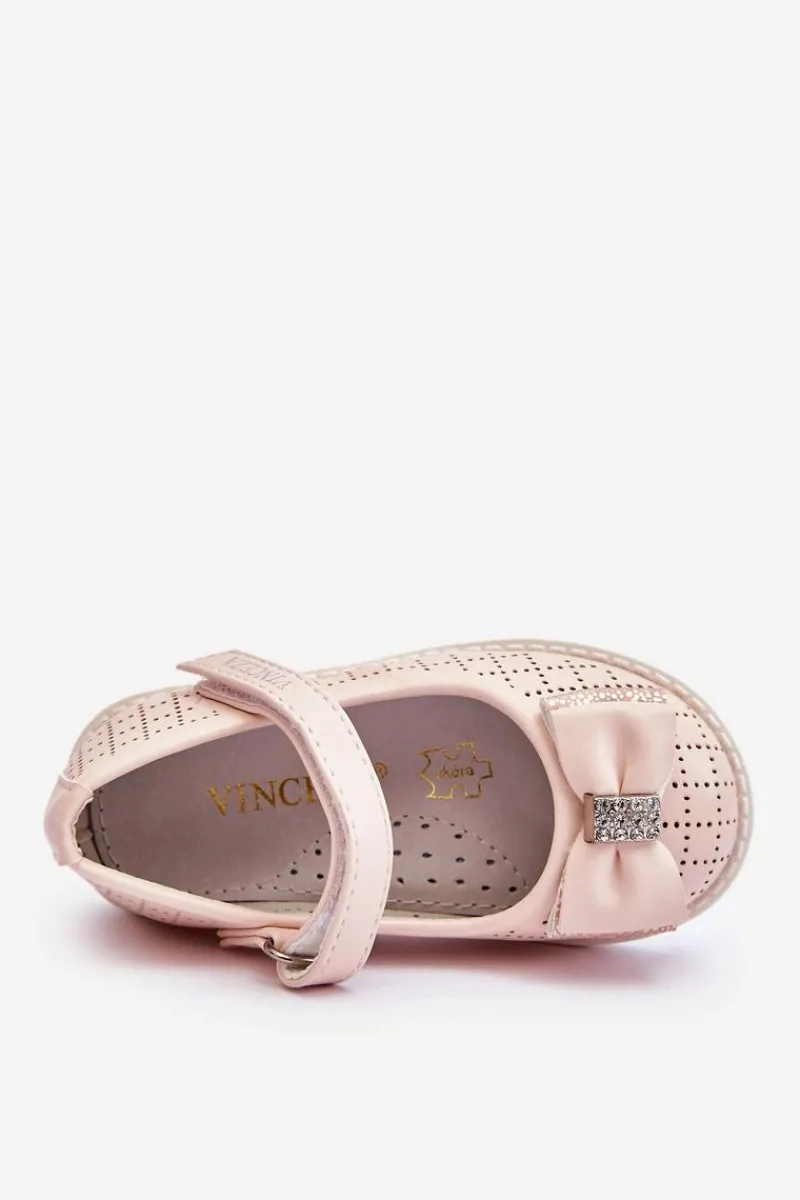 Hot Buty damskie Vinceza Dziecięce Balerinki Z Kokardą Na Rzep Różowe Halle Różowy