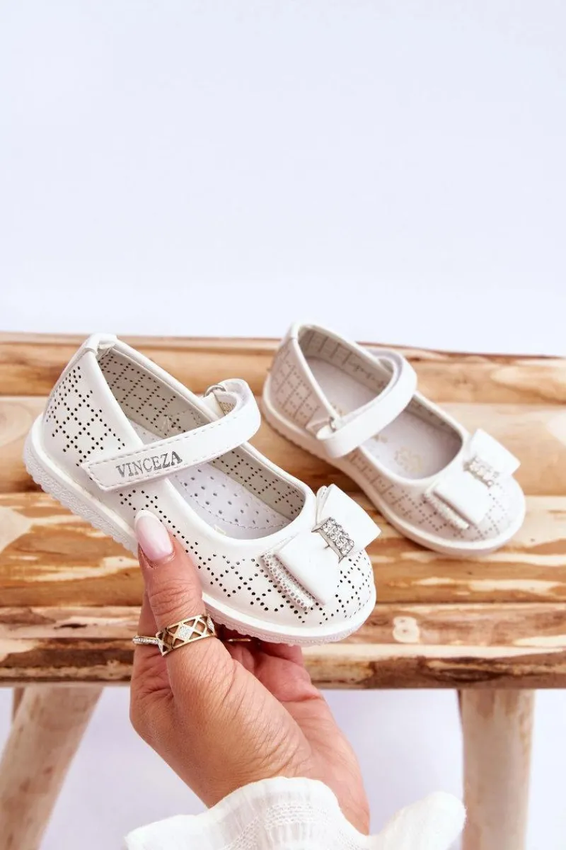 Sale Buty damskie Vinceza Dziecięce Balerinki Z Kokardą Na Rzep Białe Halle