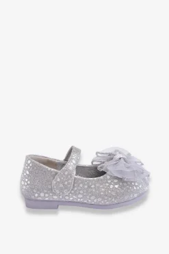 Best Dziecięce Balerinki Z Kokardą I Brokatem Na Rzep Srebrno-Szare Elisa Dzieci Balerinki Dziecięce