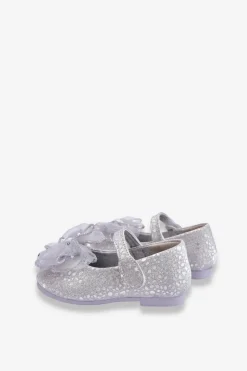 Best Dziecięce Balerinki Z Kokardą I Brokatem Na Rzep Srebrno-Szare Elisa Dzieci Balerinki Dziecięce