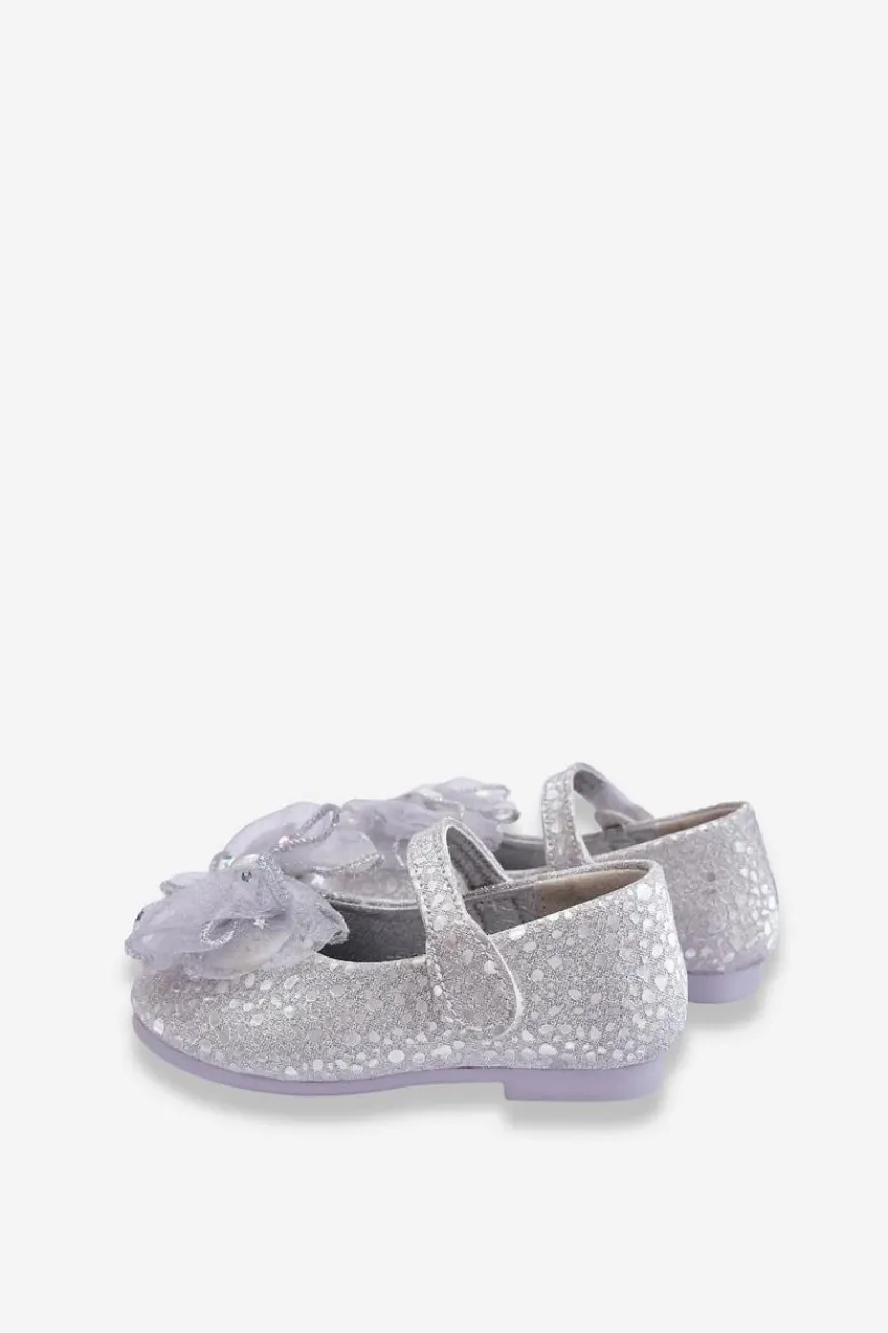 Best Dziecięce Balerinki Z Kokardą I Brokatem Na Rzep Srebrno-Szare Elisa Dzieci Balerinki Dziecięce