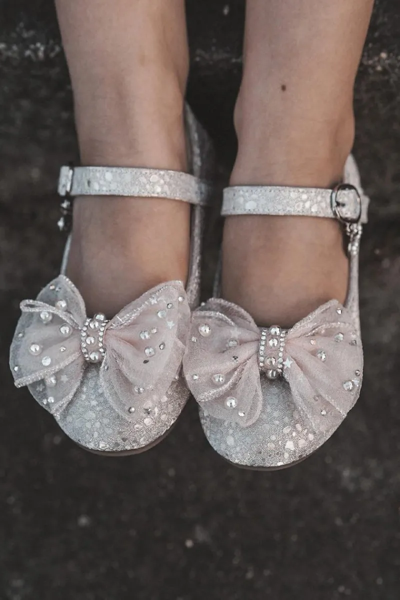 Clearance Boto Dziecięce Balerinki Z Kokardą Na Rzep Srebrno-Różowe Nicola