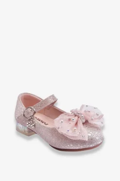 Clearance Boto Dziecięce Balerinki Z Kokardą Na Rzep Srebrno-Różowe Nicola