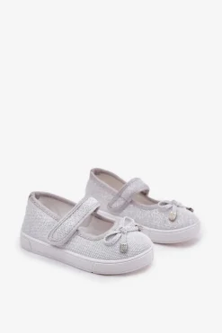 Dziewczęce|Balerinki Dziecięce></noscript>Boto Dziecięce Balerinki Z Kokardką Srebrne Amirinas Srebrny