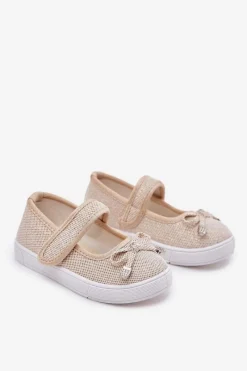 Boto Dziecięce Balerinki Z Kokardką Złote Amirinas Złoty