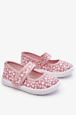 Balerinki Dziecięce>Boto Dziecięce Baleriny Na Rzep W Print Różowe Selah Różowy