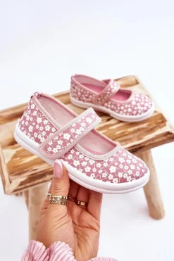 Balerinki Dziecięce>Boto Dziecięce Baleriny Na Rzep W Print Różowe Selah Różowy