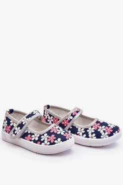 Clearance Boto Dziecięce Baleriny W Kwiatuszki Granatowo-Szare Noah
