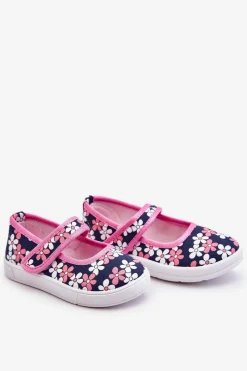 Outlet Dziecięce Baleriny W Kwiatuszki Granatowo-Różowe Noah Dzieci Balerinki Dziecięce
