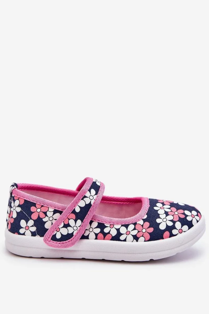Outlet Dziecięce Baleriny W Kwiatuszki Granatowo-Różowe Noah Dzieci Balerinki Dziecięce