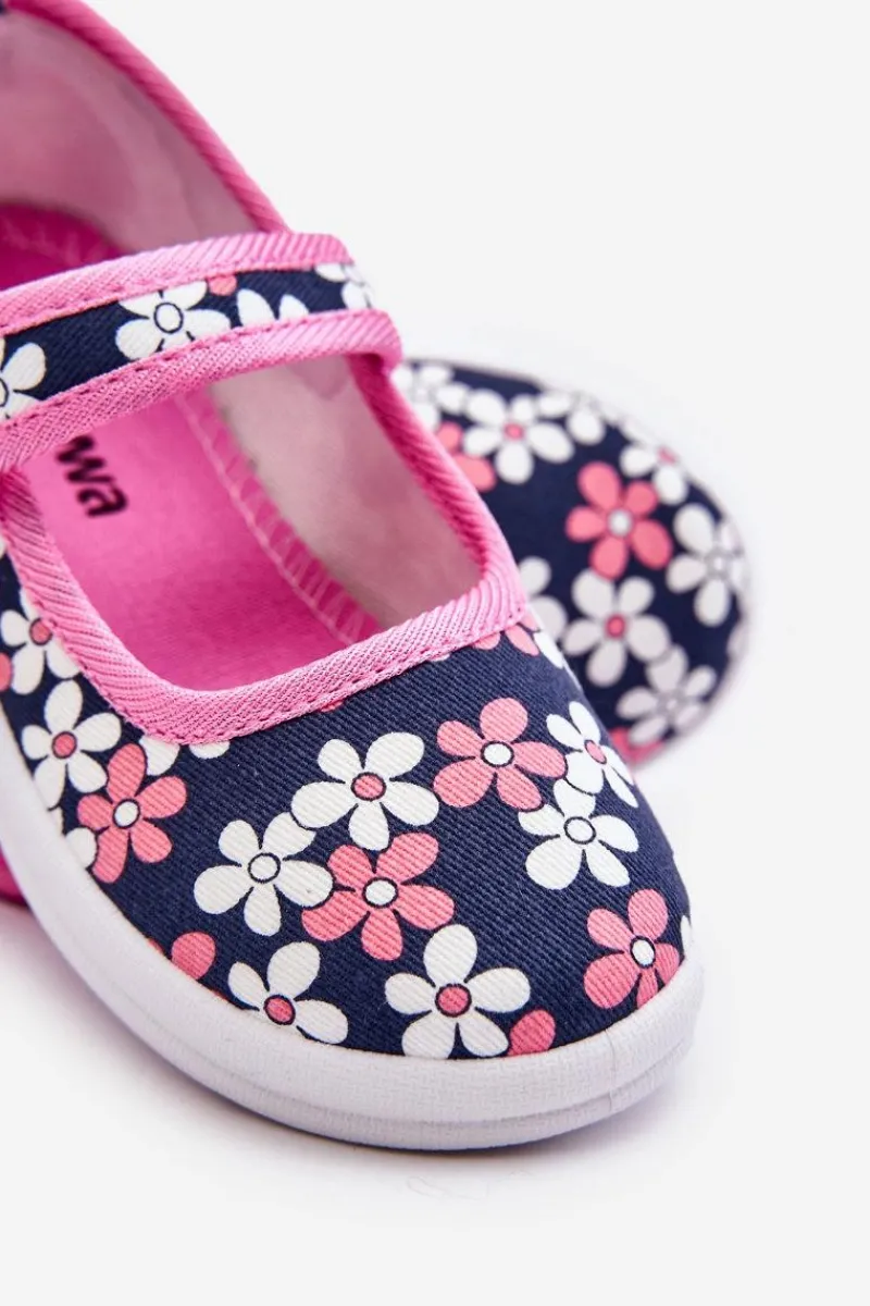 Outlet Dziecięce Baleriny W Kwiatuszki Granatowo-Różowe Noah Dzieci Balerinki Dziecięce