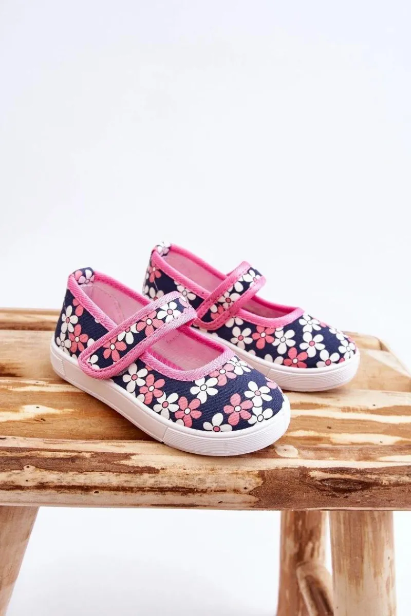 Outlet Dziecięce Baleriny W Kwiatuszki Granatowo-Różowe Noah Dzieci Balerinki Dziecięce