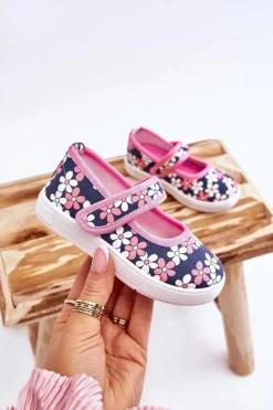 Outlet Dziecięce Baleriny W Kwiatuszki Granatowo-Różowe Noah Dzieci Balerinki Dziecięce