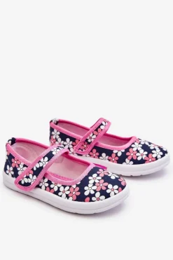 Outlet Dziecięce Baleriny W Kwiatuszki Granatowo-Różowe Noah Dzieci Balerinki Dziecięce