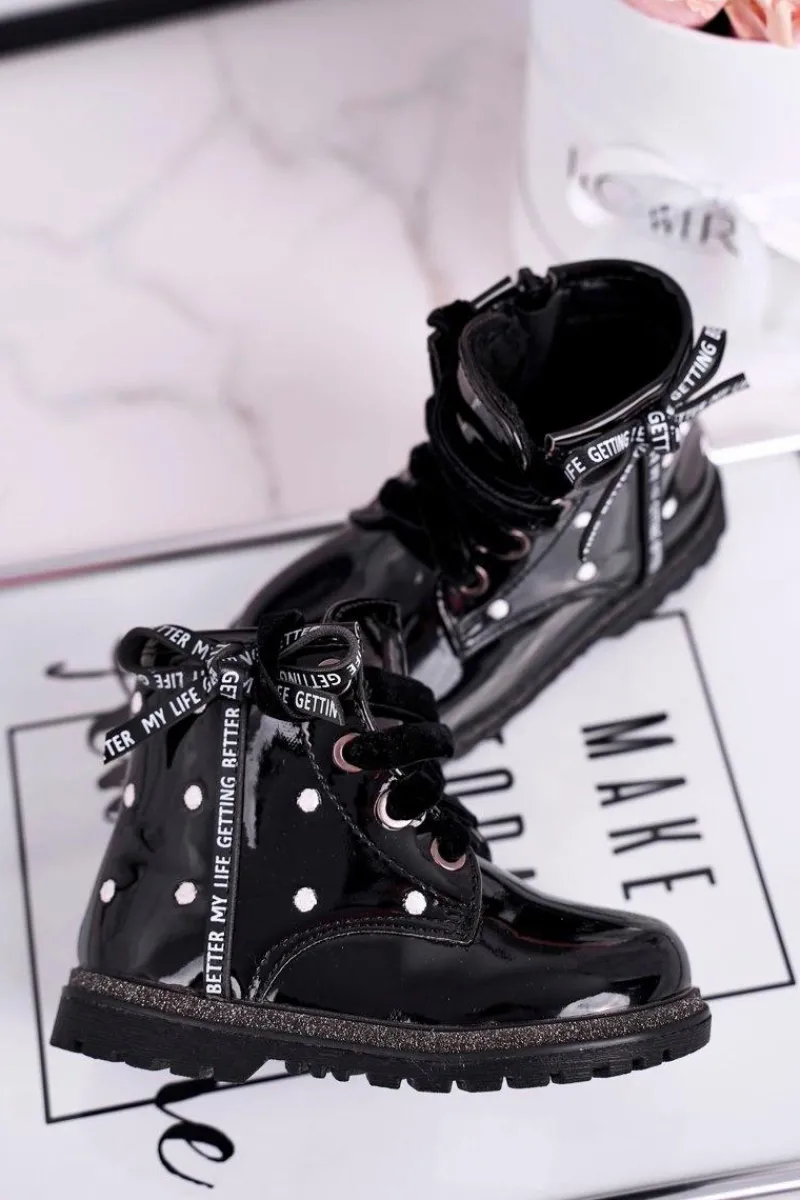 Dziewczęce>Evento Dziecięce botki lakierowane ocieplane czarne Essie