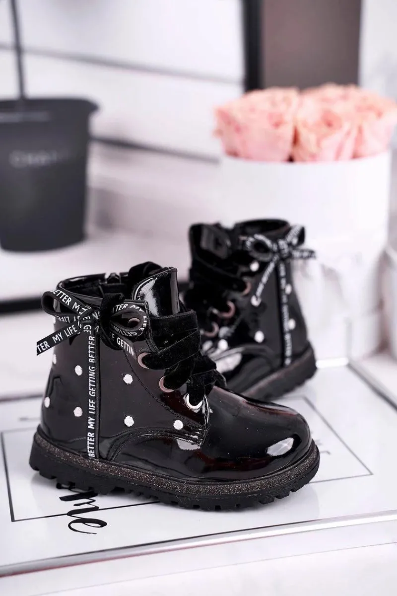 Dziewczęce>Evento Dziecięce botki lakierowane ocieplane czarne Essie