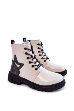 Dziewczęce>Evento Dziecięce Botki Lakierowane Z Suwakiem Białe Yukko