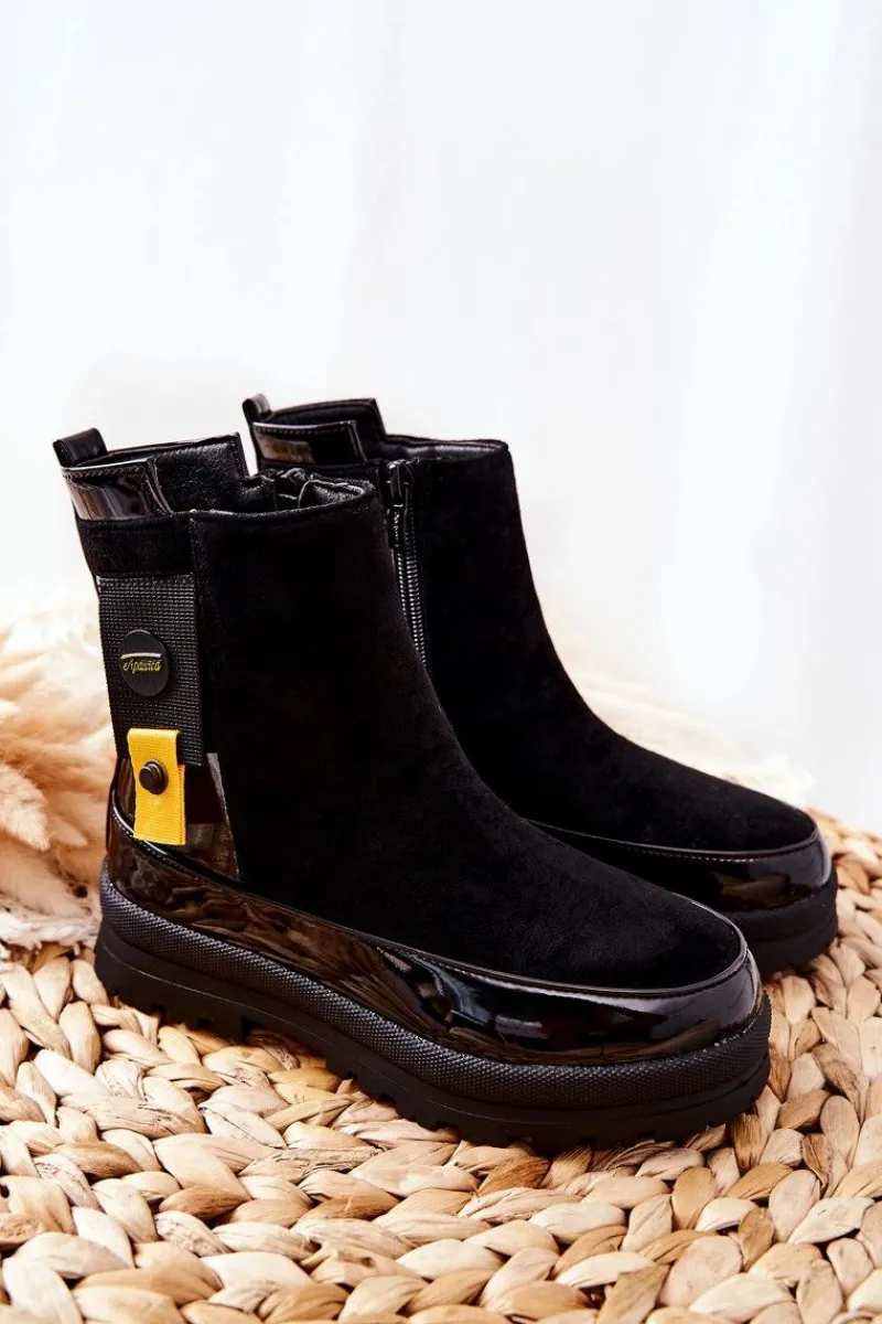 New Boto Dziecięce Botki Lakierowane Zamszowe Czarne My Lovely