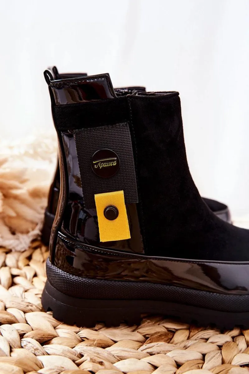 New Boto Dziecięce Botki Lakierowane Zamszowe Czarne My Lovely