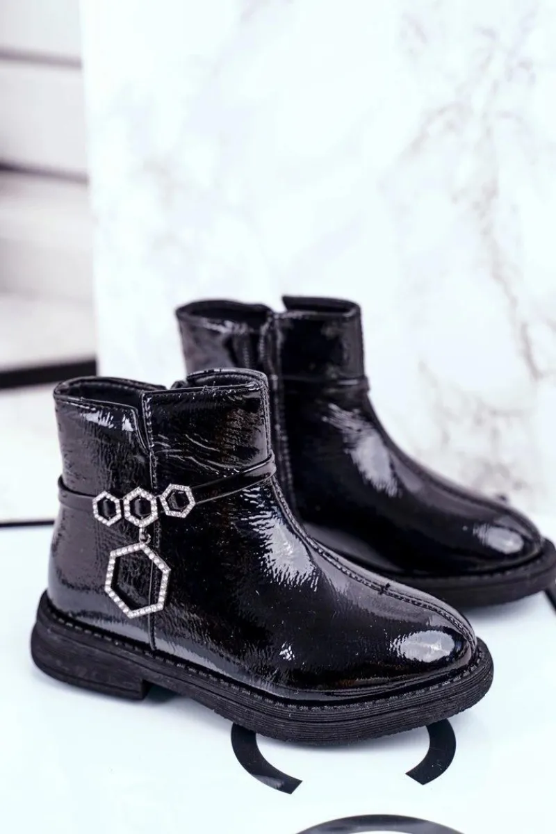Outlet Dziecięce Botki Lakierowane Czarne Fami Dzieci Dziewczęce