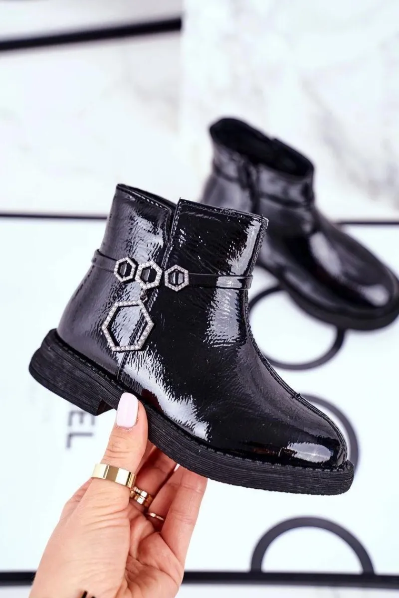 Outlet Dziecięce Botki Lakierowane Czarne Fami Dzieci Dziewczęce