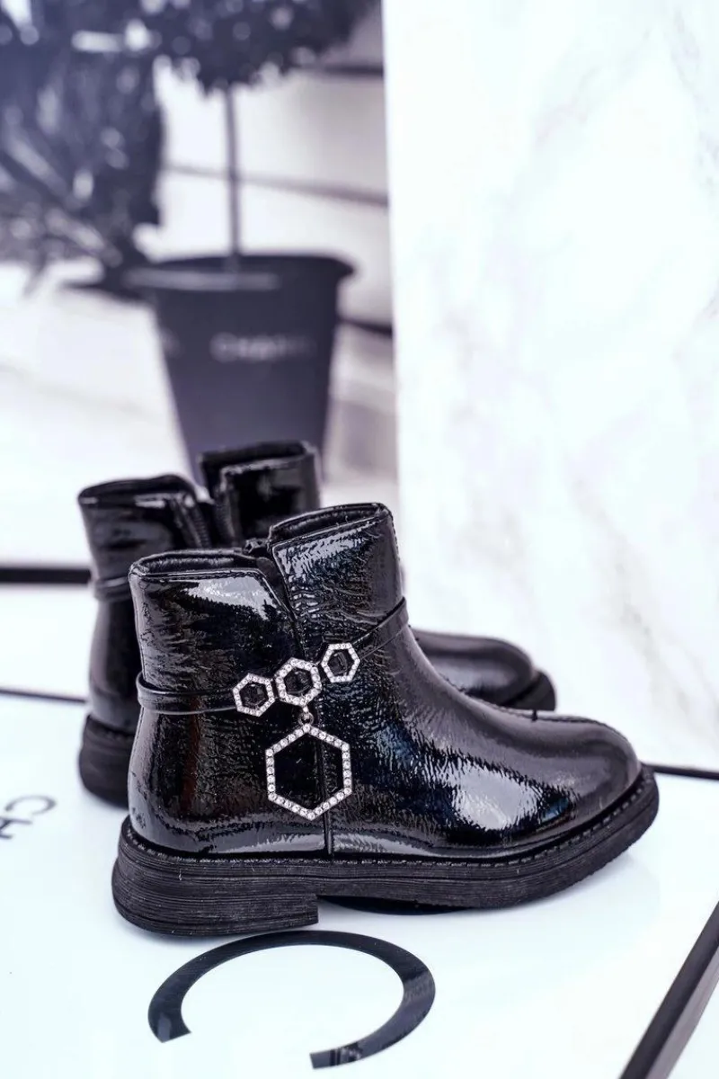 Outlet Dziecięce Botki Lakierowane Czarne Fami Dzieci Dziewczęce