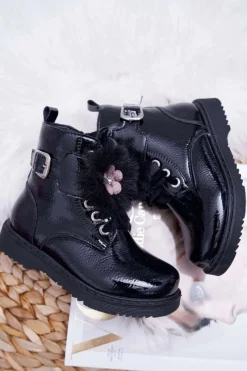 Dziecięce Botki Lakierowane Czarne Joney Dzieci Dziewczęce