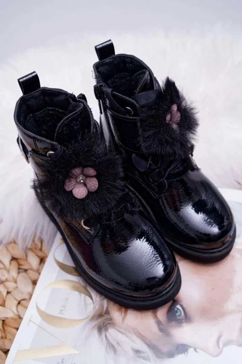 Dziecięce Botki Lakierowane Czarne Joney Dzieci Dziewczęce